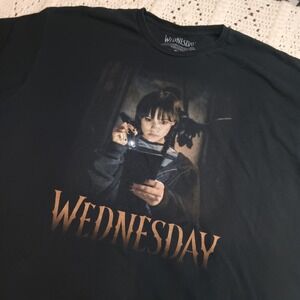 Wednesday Adams TV Show Graphic T-shirt‎ Mens XL Blk Short Sleeve Gothic Netflix